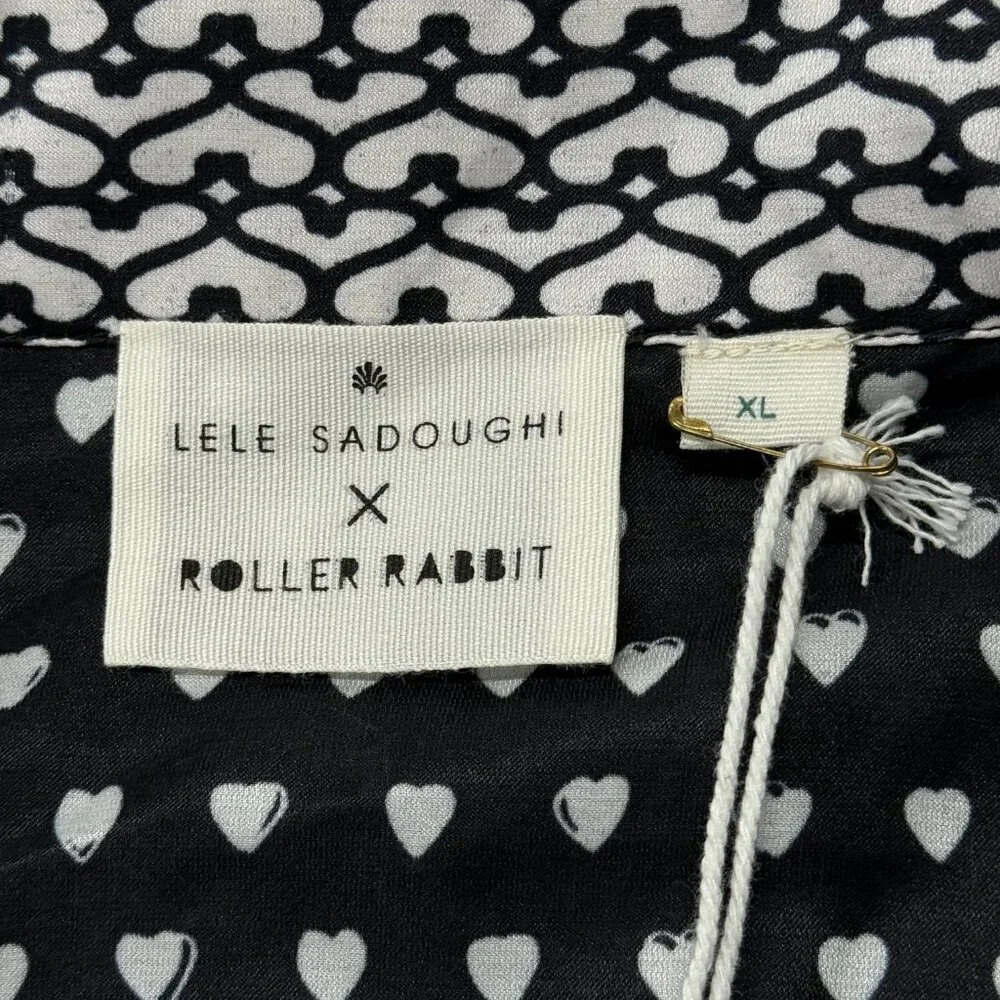 Roller Rabbit x Lele Sadoughi Black‎ Heart Pajamas PJ Set Womens XL NWT Shorts